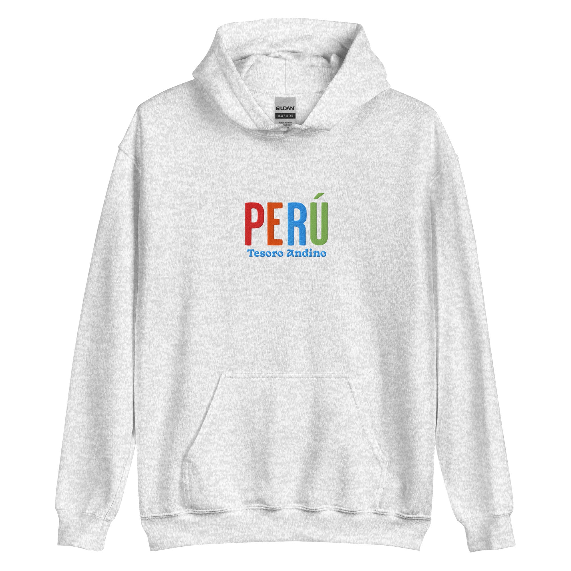 Hoodie bordado con la frase “Tesoro Andino”, inspiración cultural de Perú.
